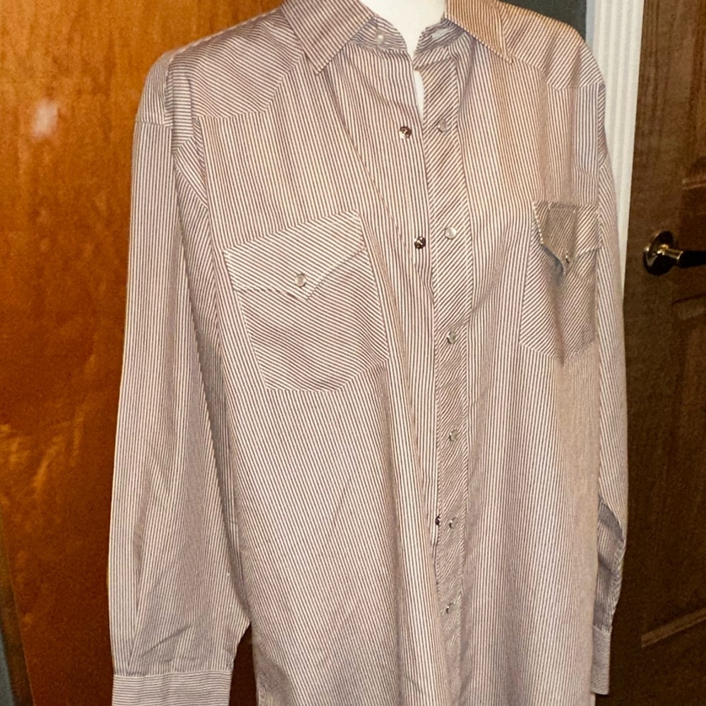 White Horse Men's Western Pearl Snap brown Shirt Long Sleeve Size XL